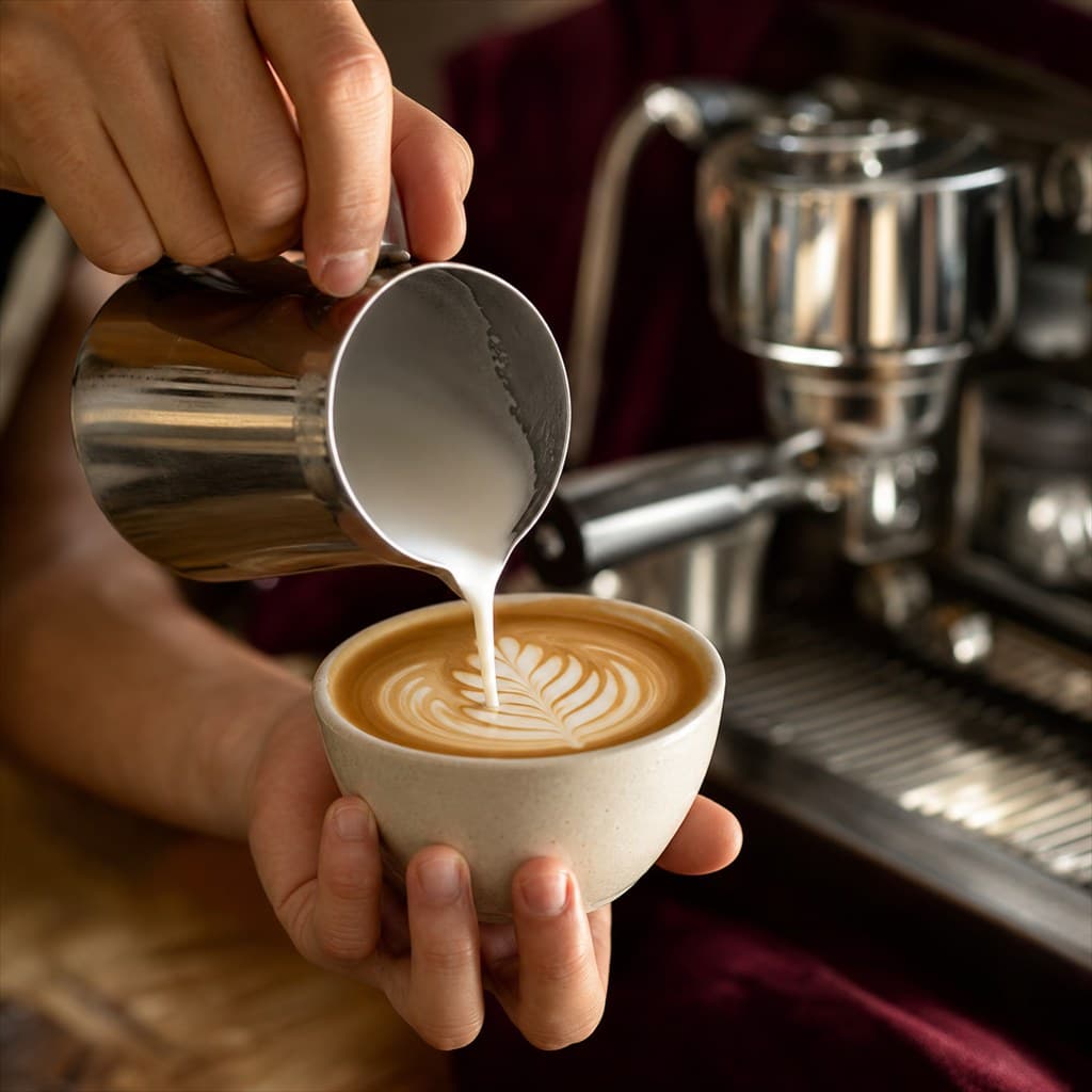Flat white with rosetta art