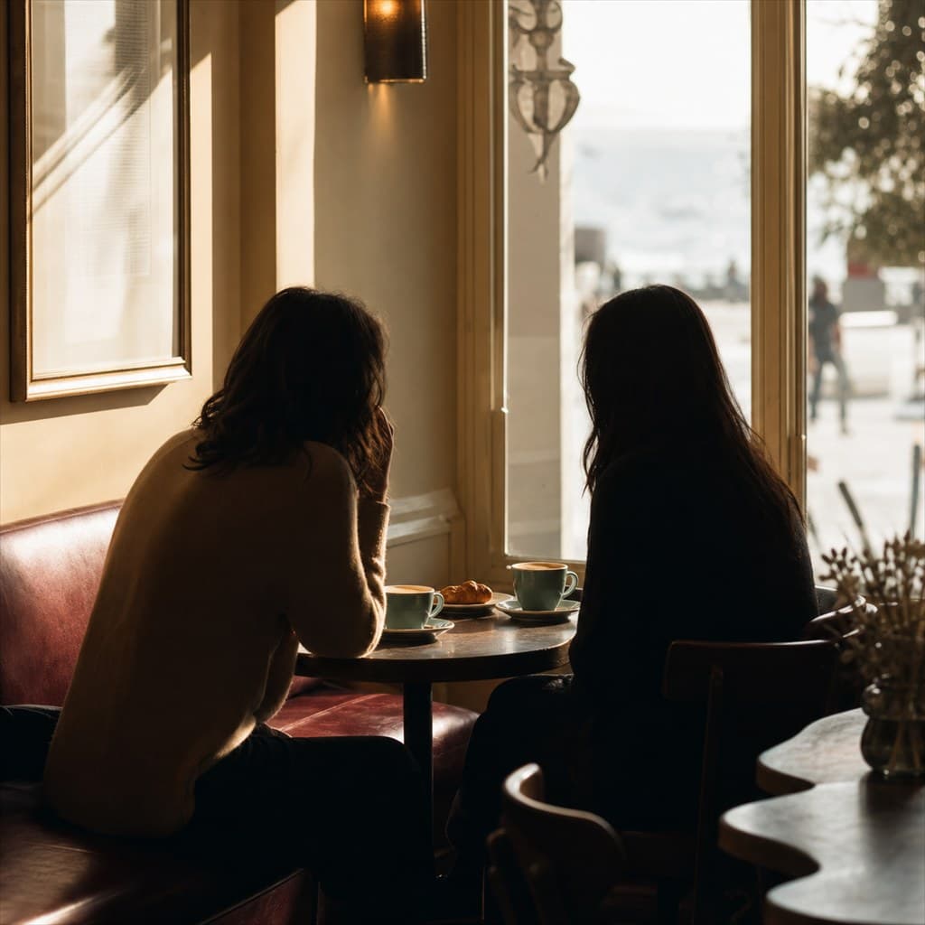 Two patrons in conversation