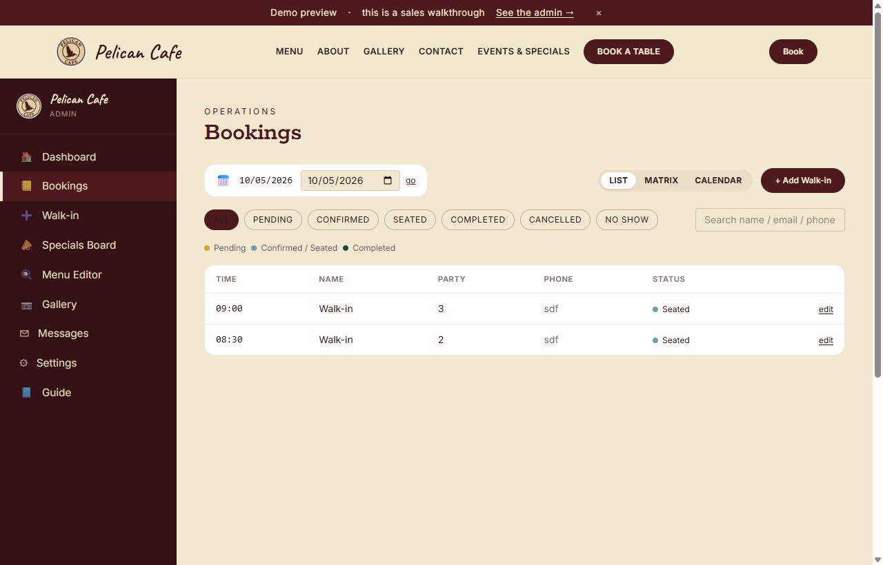 See today's bookings