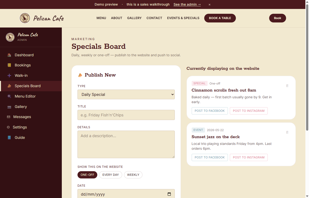 Publish a special or event